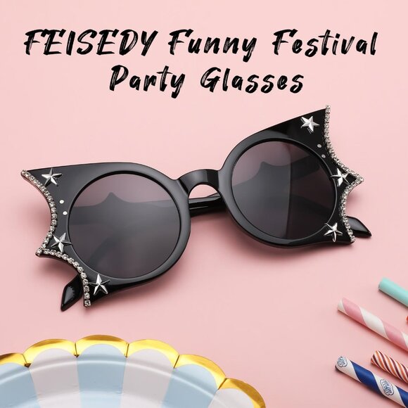 Women Men Funny Sunglasses Butterfly Shaped Bat Shades for Halloween - Picture 6 of 7